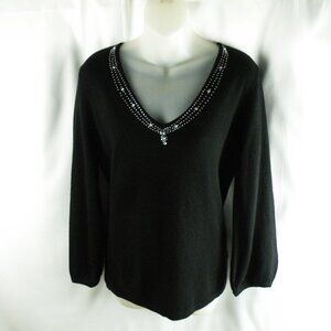 Cullen Black 100% Cashmere Rhinestone trim Sweater Size M